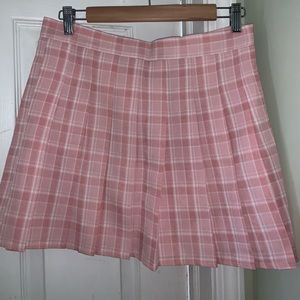 Romwe a-line pleated pink plaid skirt NWOT